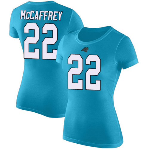 Carolina Panthers Blue Women Christian McCaffrey Rush Pride Name and Number NFL Football #22 T Shirt->nfl t-shirts->Sports Accessory